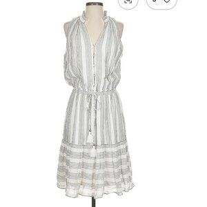 WHBM Striped Pleated Knee-Length Dress White/Grey Wmns L